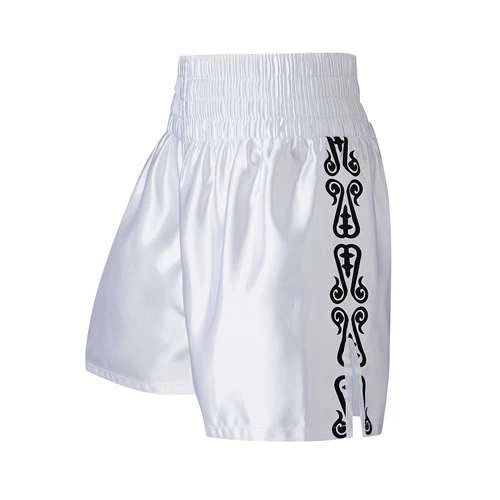 Custom Made GGG Style Satin Boxing Short – White And Black 1 Custom Made GGG Style Satin Boxing Short – White And Black