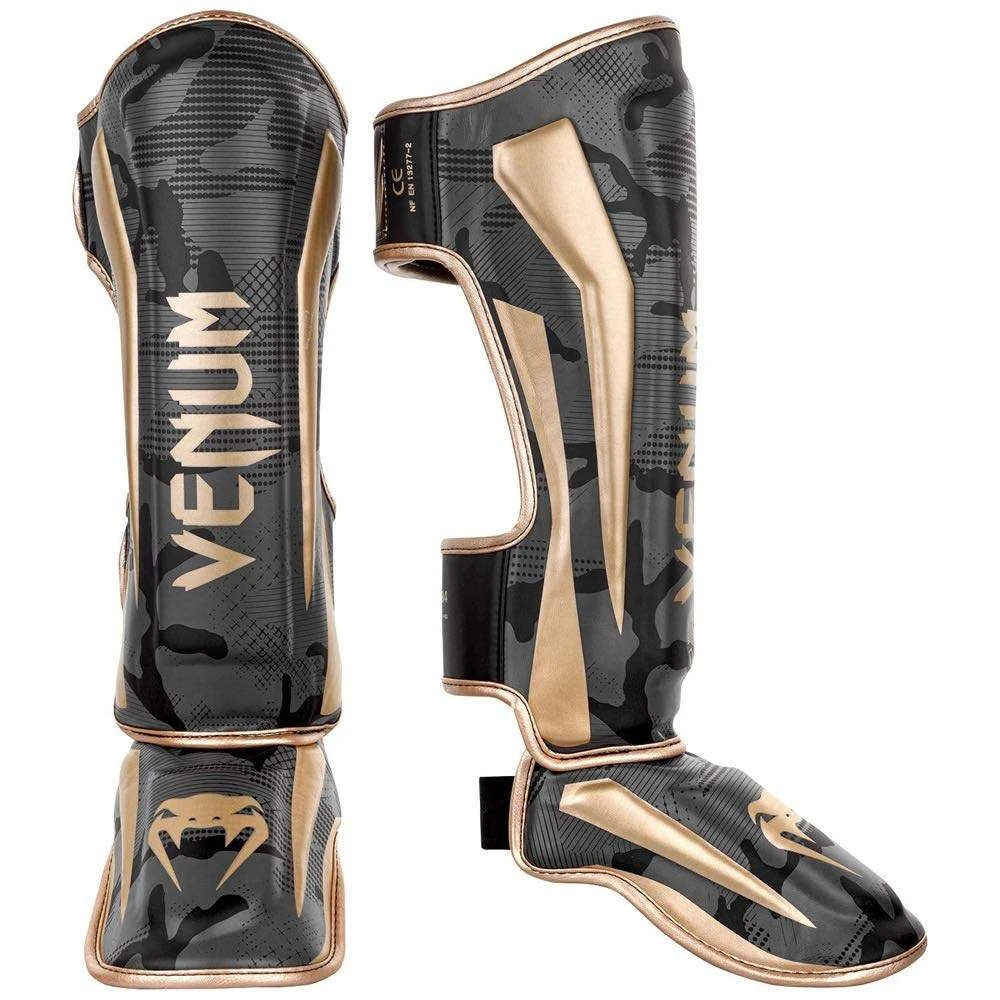 Venum Elite Shinguards – Dark Camo/Gold 1 Venum Elite Shinguards – Dark Camo/Gold