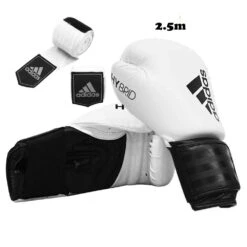 Adidas Hybrid 100 Boxing Glove + Adidas 2.5m Wrap – White/Black