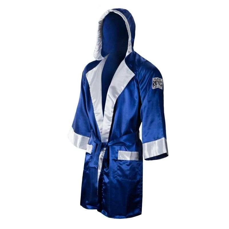 Cleto Reyes Satin Boxing Robe With Hood – Blue/White 1 Cleto Reyes Satin Boxing Robe With Hood – Blue/White
