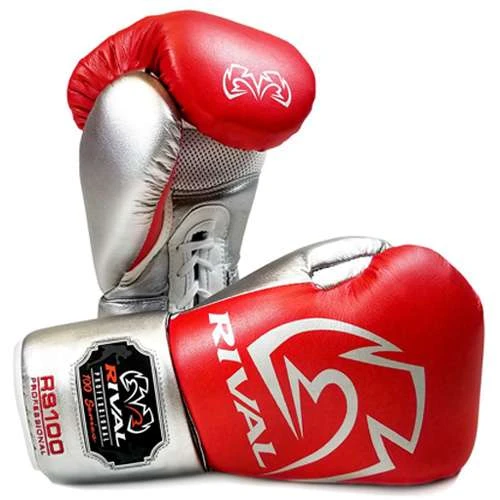 Rival RS100 Professional Lace-Up Sparring Glove – Red/Silver 1 Rival RS100 Professional Lace-Up Sparring Glove – Red/Silver
