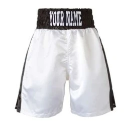 Custom Made Boxing Short White With Black Stripes And Waistband